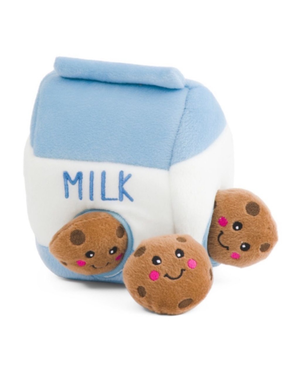 Zippy Paw Milk and Cookies Blue White Brown Interactive Puzzle Plush Dog Toy